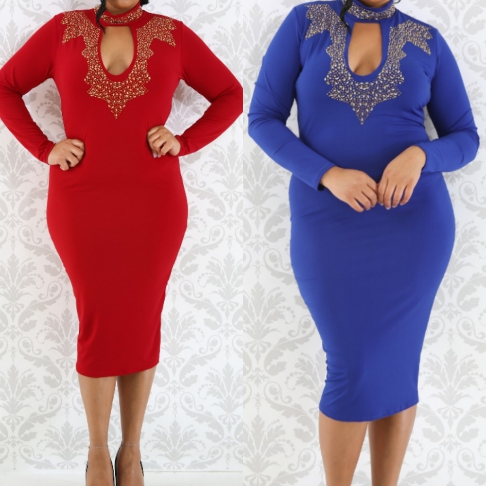 Blue Rhinestone Maxi Dress Size 1X